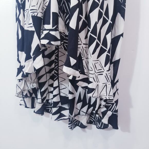 Plenty by Tracy Reese Geometric Print  Maxi Dress High Low Ruffle Keyhole Back - Picture 8 of 15